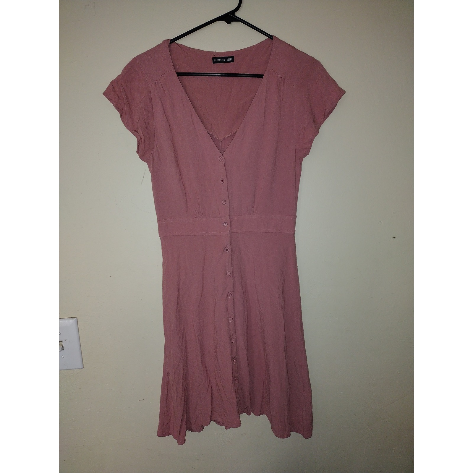 Cotton On Mauve Pink Button Front V-Neck Mini Dress Xs